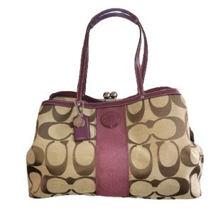 Coach Signature Striped Framed Carryall Cranberry